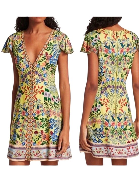 Alice + Olivia Dresses & Skirts - ALICE + OLIVIA Hadley Floral Mini Dress Women's Half Button V-neck Sz 4